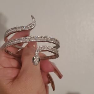 Sterling silver snake bracelets with accent diamon